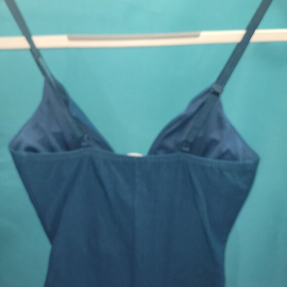Blue Blush Teal Midi Slip Dress With Spaghetti Straps & Side Slit - Picture 7 of 9